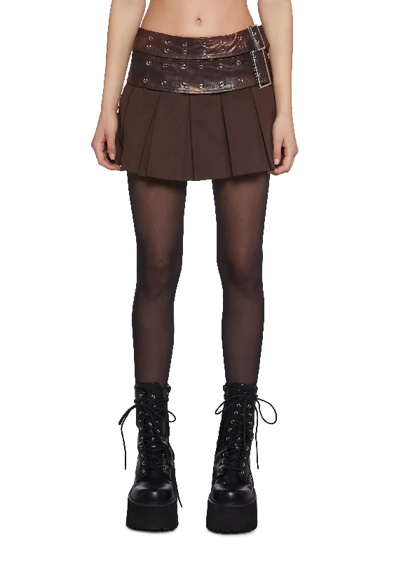 Online Boutiques Night Music Double Belted Mini Skirt - Brown