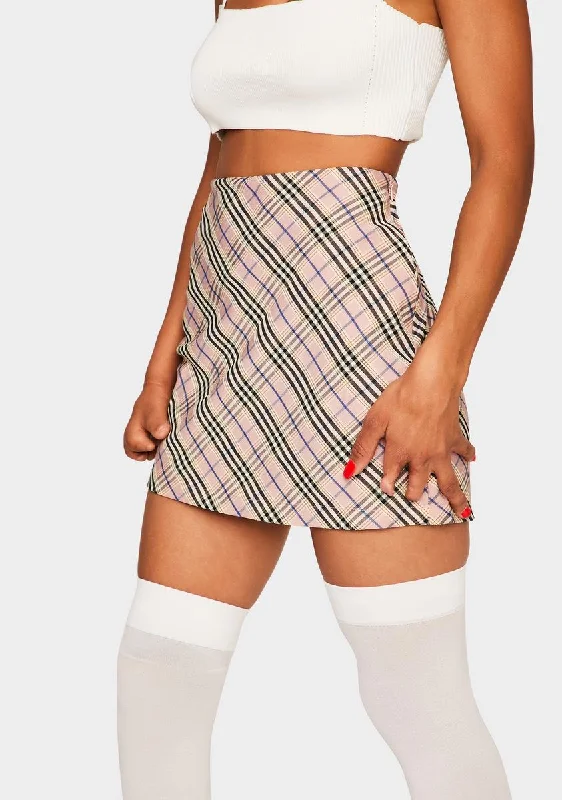 Laid-Back Elegance Pink Plaid Mini Skirt