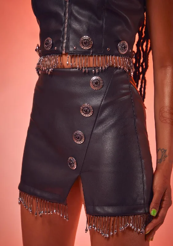 Boho Chic Fashion Quick Draw Vegan Leather Mini Skirt