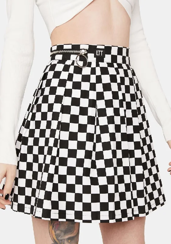 Athleisure Wear Special Offer Checkerboard Pleated Skirt