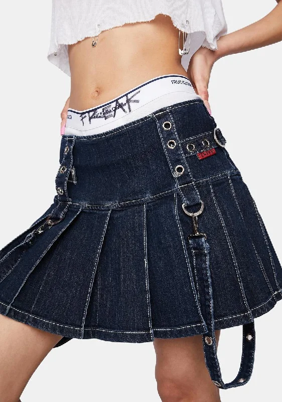 Break Fashion Norms Denim Pleated Bondage Skirt