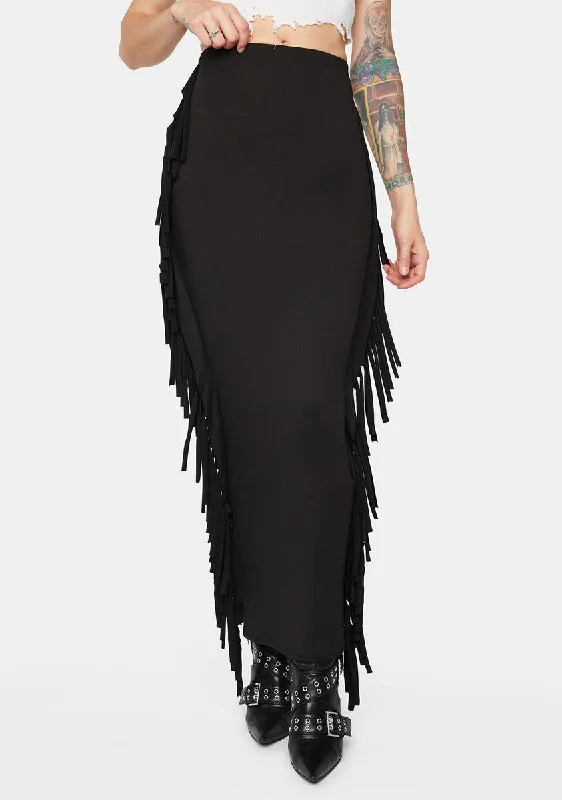 Edgy Fashion Don't Fringe About It Maxi Skirt