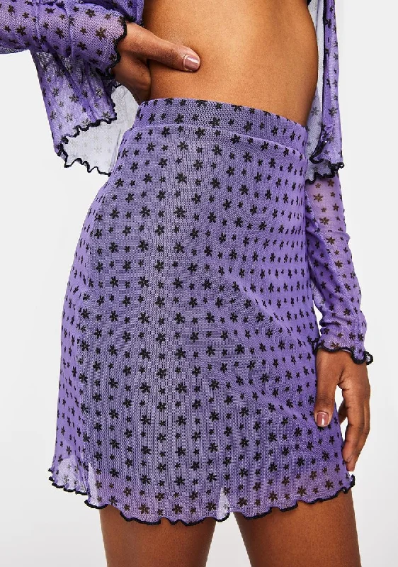 Day To Night Styles Purple Floral Mesh Mini Skirt