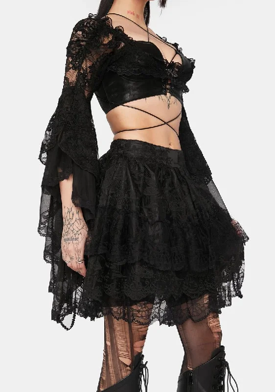 Fashion Forward Femininity Gothic Frilly Lace Mini Skirt