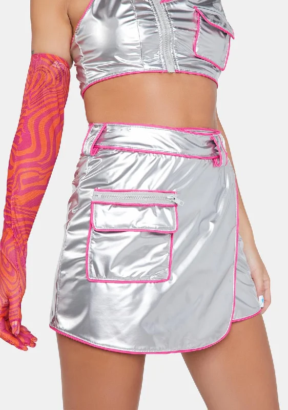 Your Timeless Wardrobe Awaits Chrome Space Babe Vinyl Cargo Skirt