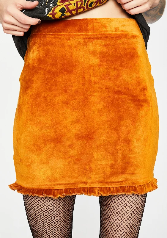 Current Trends Pumpkin Frilly Femme Velvet Skirt