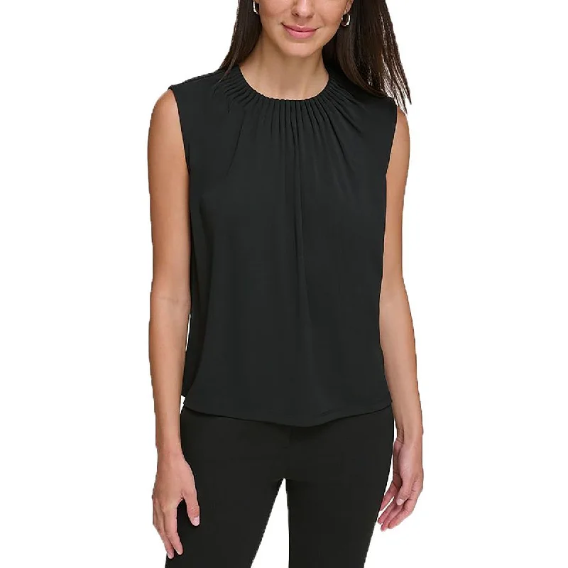 Women's Clothing Stores Womens Pleated-Neck Sleeveless Blouse