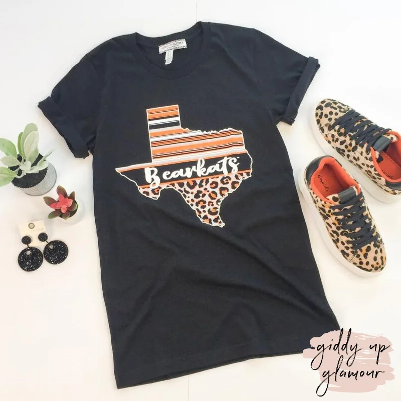 Your Timeless Wardrobe Awaits SHSU | Serape & Cheetah Texas Shape Bearkats Logo Short Sleeve Tee Shirt in Black