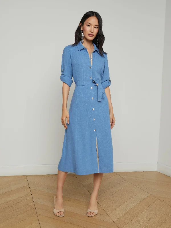 Clothing Store Malika Linen-Blend Shirt Dress