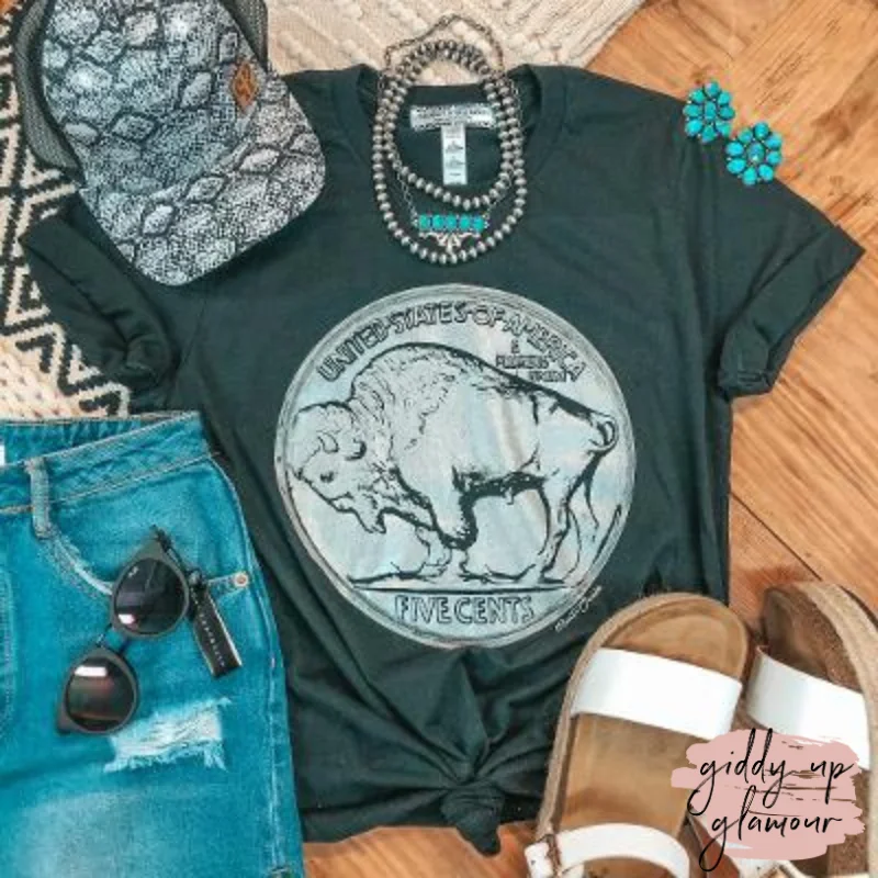 Trendy Threads Last Chance Size Small | Free to Wander Buffalo Nickle Western Graphic Tee in Black