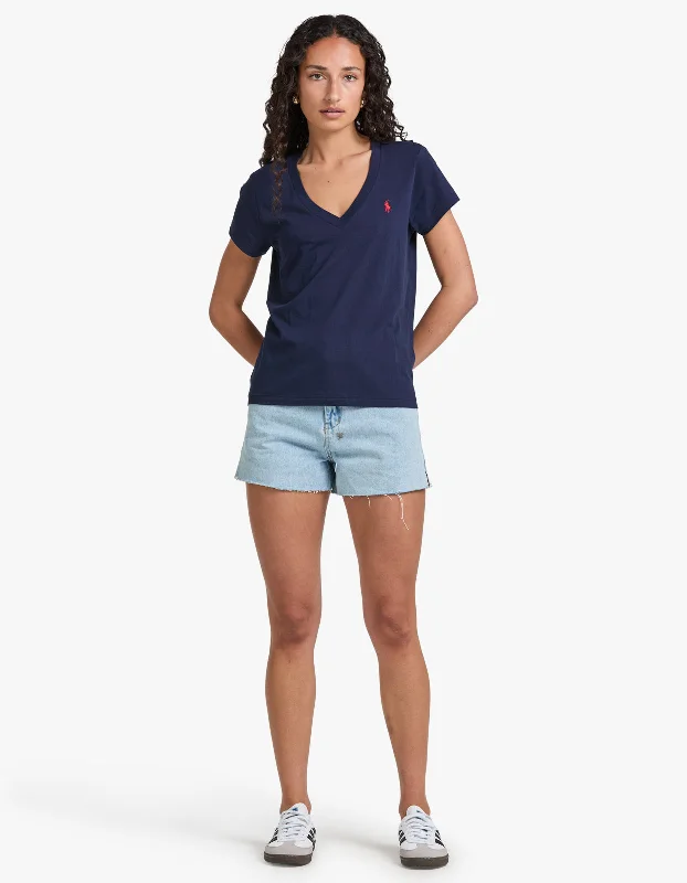 Clearance Sale V Neck Short Sleeve T-Shirt - Cruise Navy