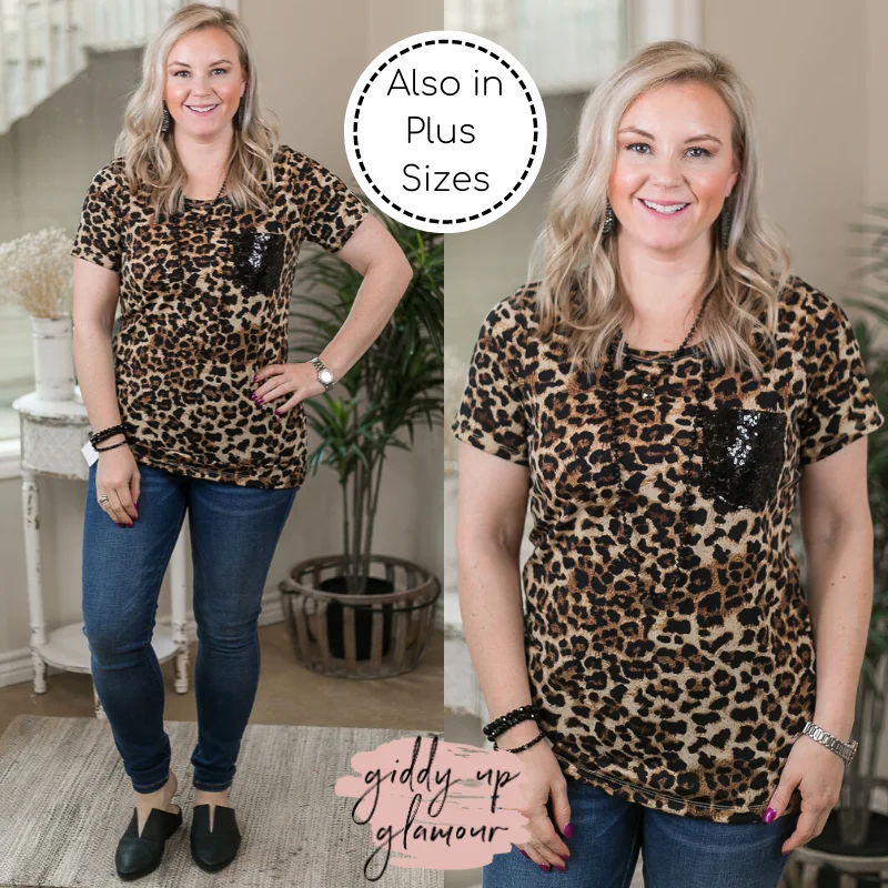 Catch Every Fashion Trend Last Chance Size Medium | Let 'Em Shine Short Sleeve Sequin Pocket Tee in Leopard