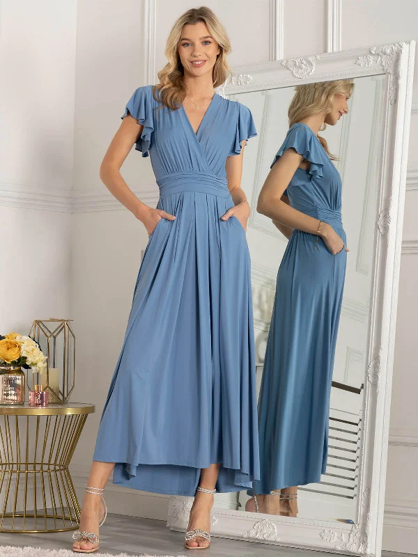 Unleash Your Trend Driven Style Jolie Moi Airene Cap Sleeve Maxi Dress, Steel Blue