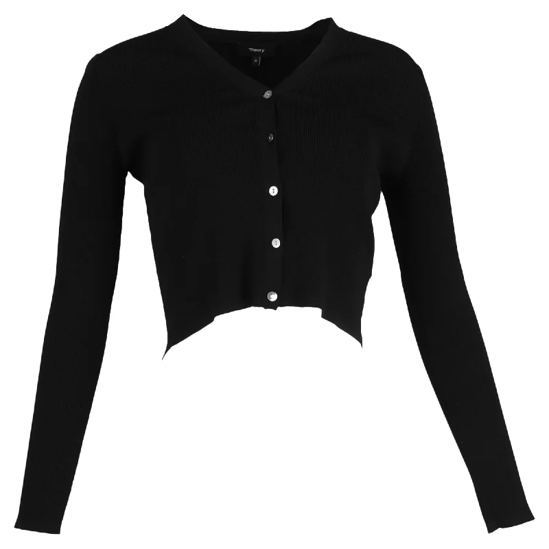 Relaxed Style Theory Cropped Cardigan in Black Wool