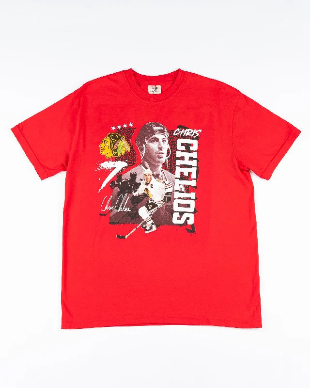 Comfort Centric Apparel Chicago Blackhawks Red Chelios Jersey Retirement 90s Vintage Inspired Tee