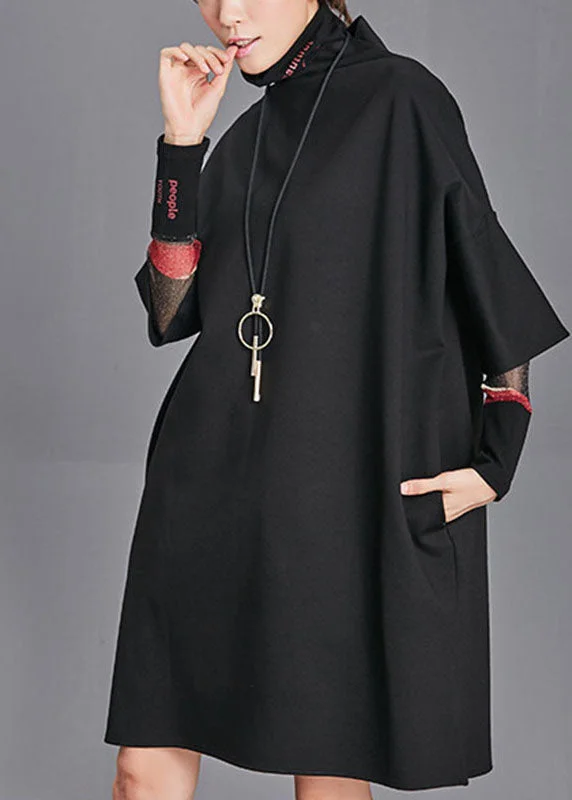 Chic Trend Collection Plus Size Black Turtleneck Pockets  Fall Half Sleeve Maxi Dress