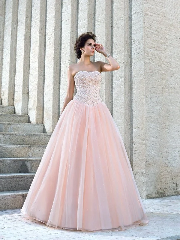 Signature Style Essentials Ball Gown Strapless Beading Sleeveless Long Satin Wedding Dresses