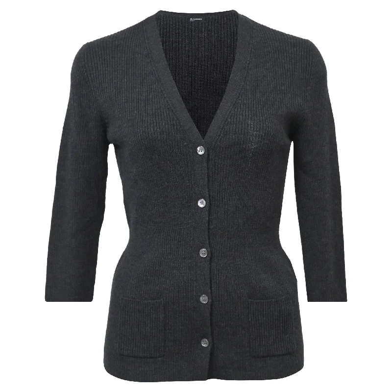 Free Spirited Fashion Jil Sander Buttoned Cardigan in Grey Wool