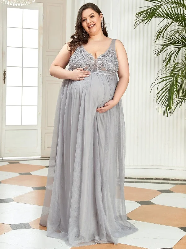 Women's Clothes Online Shopping Plus Size Double V-Neck Lace Bodice Long Flowy Maternity Dress