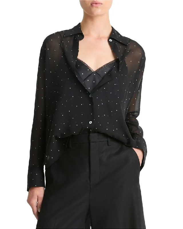 Flash Discount Vince Sheer Dot Silk Blouse