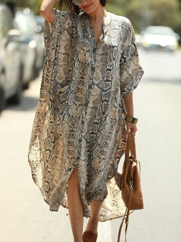 City Fashion Women's Casual Loose Snake Print Dress