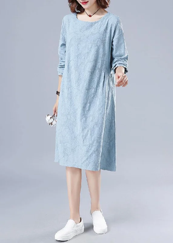 Outfits Ideas Vivid O Neck Spring Clothes For Women Wardrobes Light Blue Jacquard Dresses