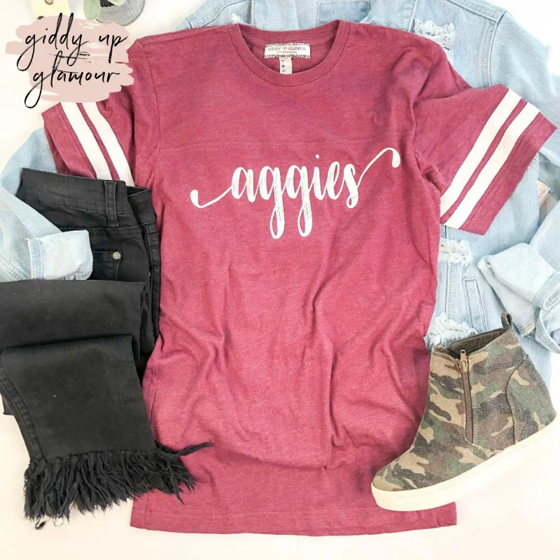 Unleash Your Style Last Chance Size Small | Aggie Game Day | Cursive Aggies Short Sleeve Jersey Tee in Maroon