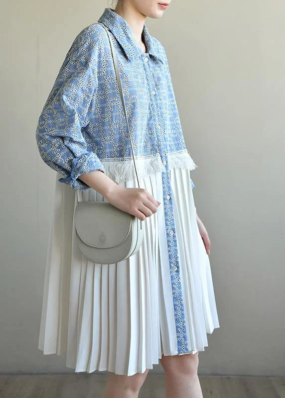 Sophisticated Style Boho Blue Print Patchwork Spring Vacation Dress