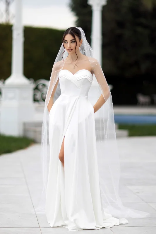 Trend Forward Threads Tina Holly TW105 Simple Long A Line Ball Gown Wedding Dress