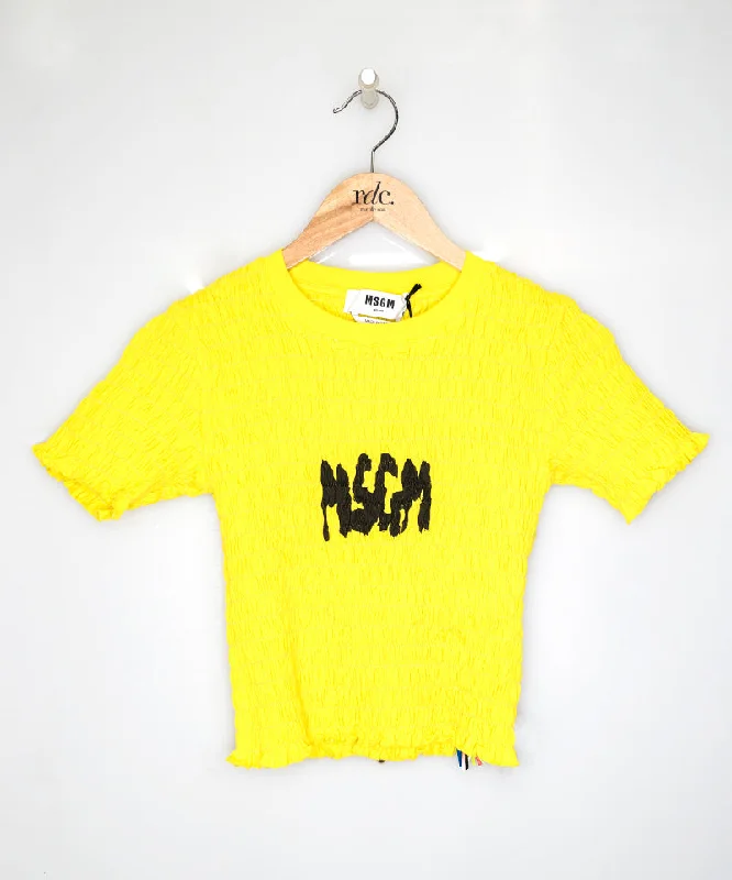 Save Big Cotton crop-top t-shirt with smock stitch yellow