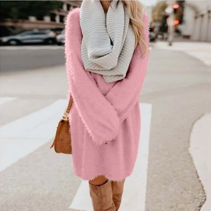 Effortless Style, Endless Impact DressBetty - Long Sleeve Casual Fluffy Sweater Dress