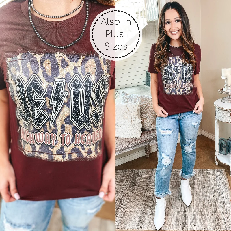 Trendy Street Style Attire Last Chance Size Small & Large | Jesus Is The Highway To Heaven Short Sleeve Graphic Tee in Maroon