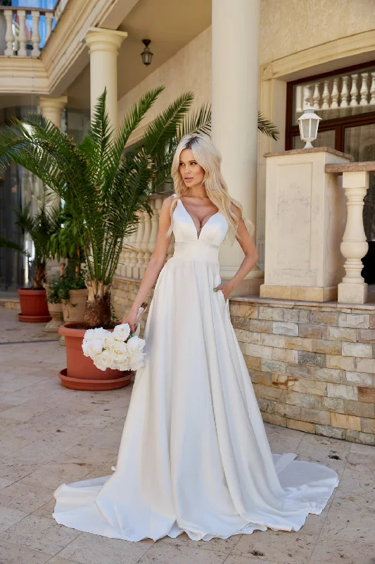 Effortless Style, Endless Impact Tina Holly BA269W Long A Line Simple Wedding Dress