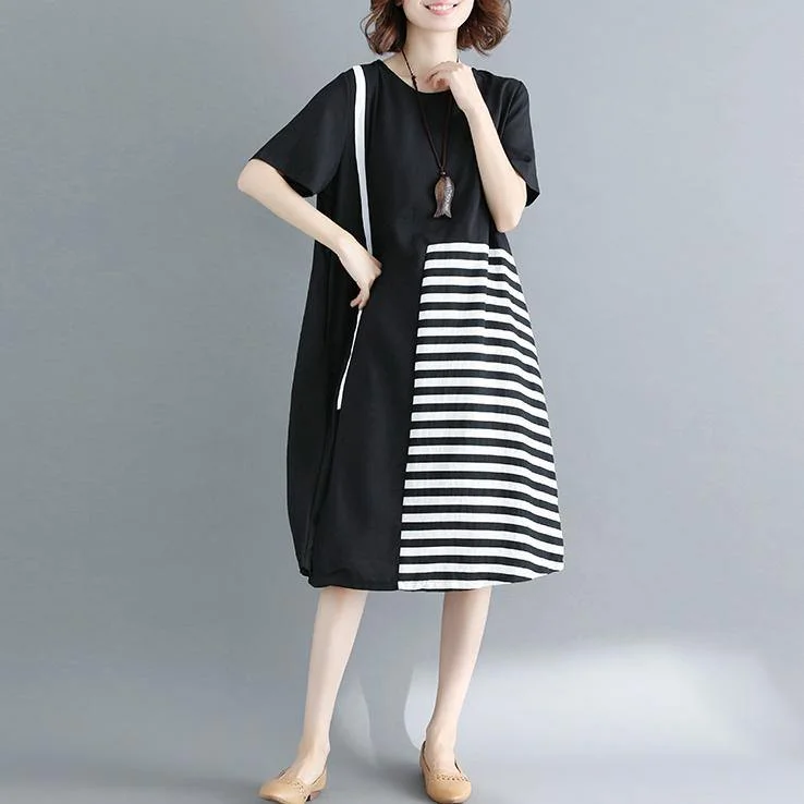 Trendy Women's Collection 2024 black natural cotton dress casual casual dress fine short sleeve o neck cotton dress