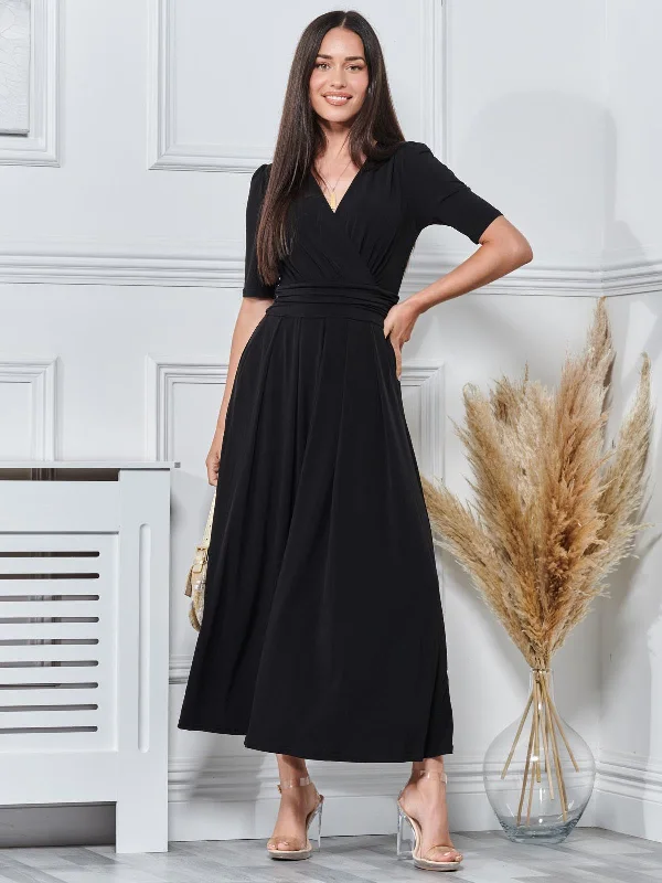 Effortless Chic for Women Plain Wrap Front Jersey Maxi Dress, Black