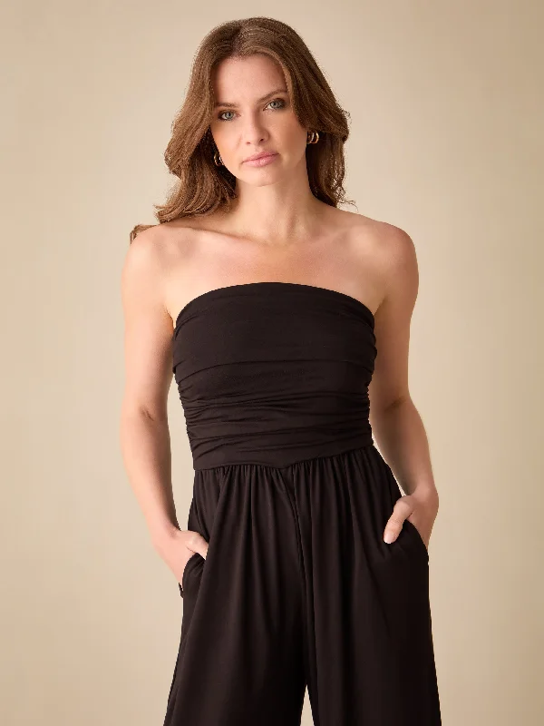 City Fashion Petite Black Jersey Bandeau Jumpsuit