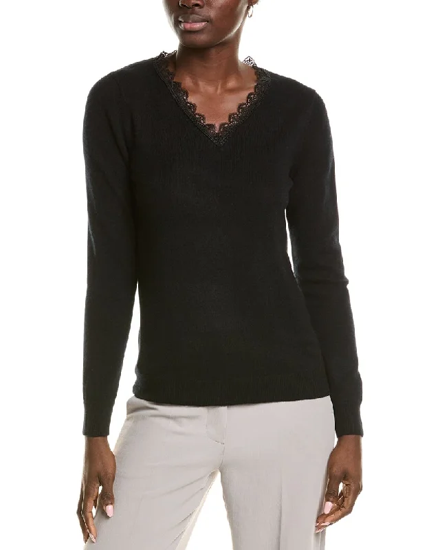 Trendy Boutique Online sofiacashmere Lace Trim Cashmere Sweater