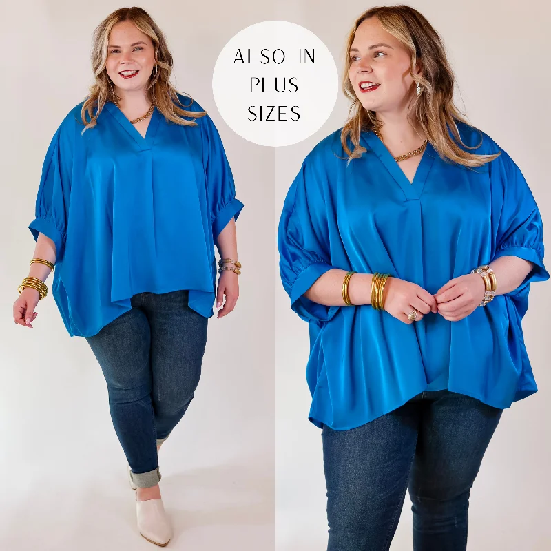 Sale On Clothing Irresistibly Chic Half Sleeve Oversized Blouse in Blue