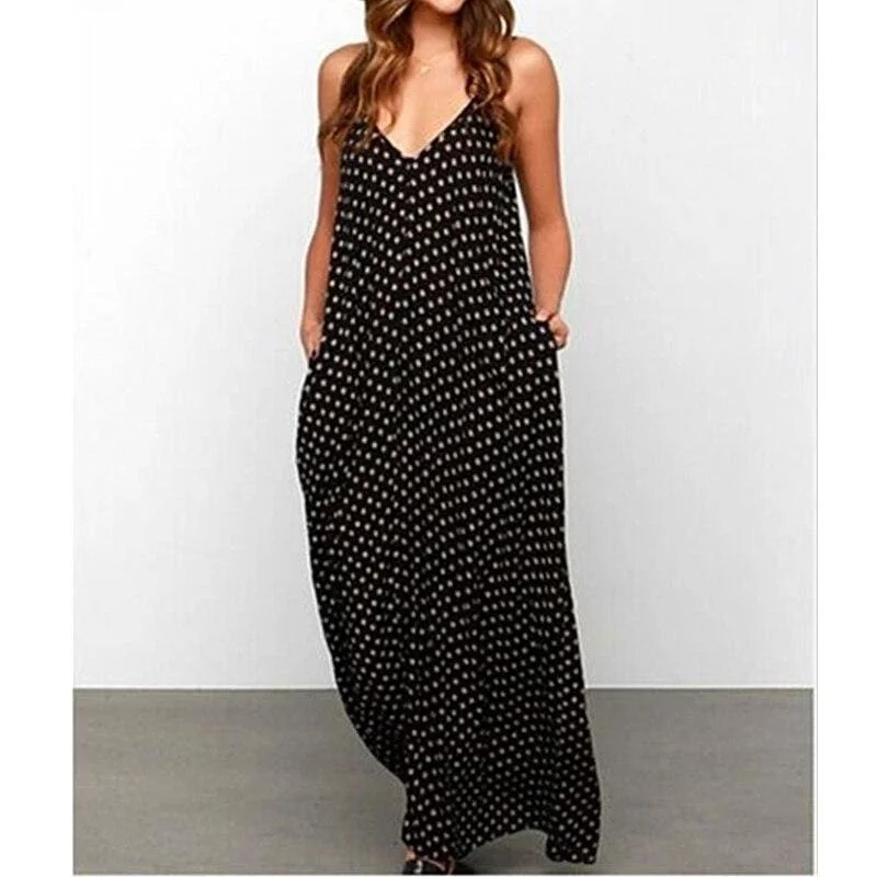 Elevate Your Wardrobe FashionSierra - New Women Summer Boho Long Maxi Dress Holiday Party Dress Ladies Sleeveless Loose Dress Casual V-Neck Beach Sundress