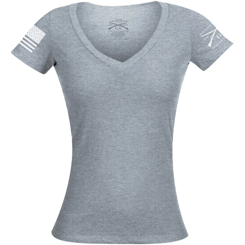 Shop Ladies Clothes Grunt Style Women's Basic V-Neck T-Shirt - Dark Heather Gray