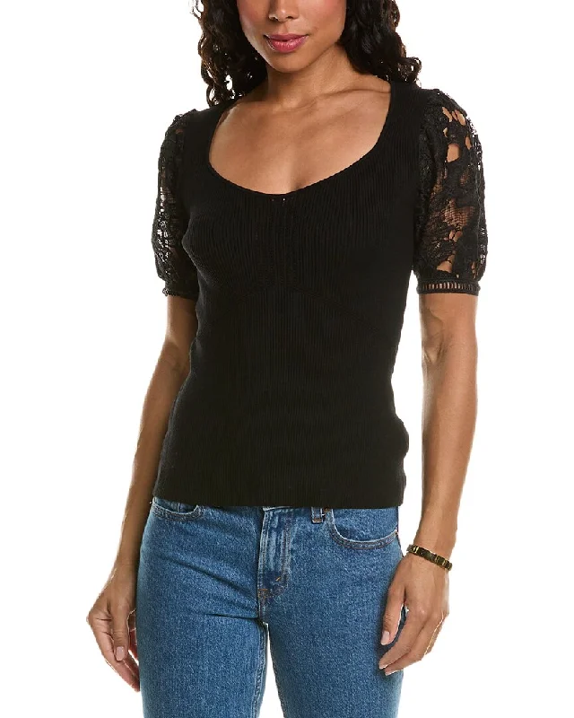 Women's High Street Fashion Elie Tahari Lace Sleeve Top