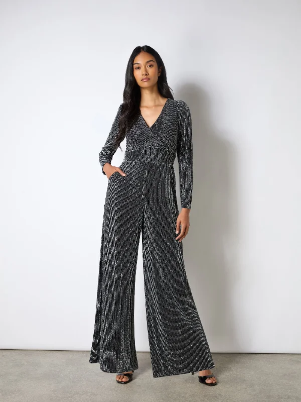 Flash Sale Event Eliza Silver Sparkle Jersey V-Neck Jumpsuit