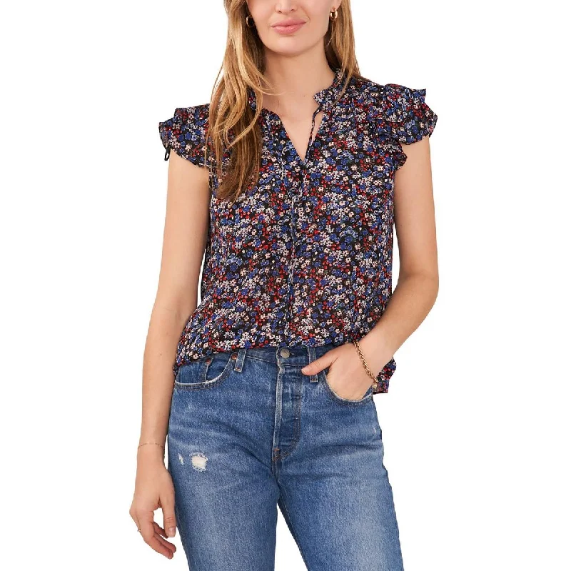 Online Boutiques Best Petites Womens Floral Flutter Sleeve Blouse