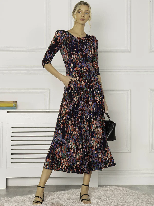 Bold Fashion Pauline Sleeved Maxi Dress, Navy Multi