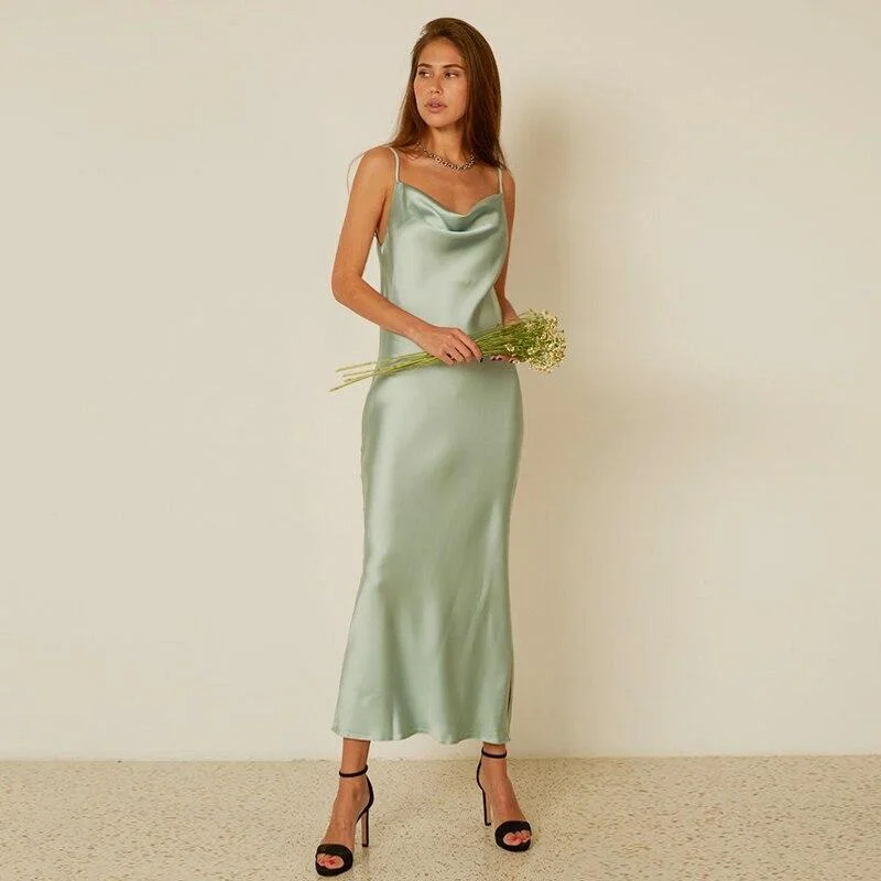 Trendy New Clothes FashionSierra - Mint Green Strap Satin Party Nightclub Midi Dress