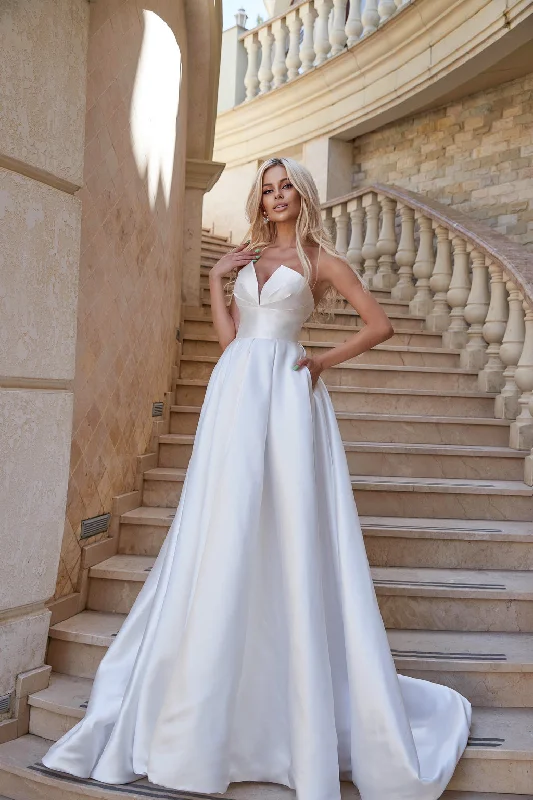 Chic Styles Tina Holly TA611W Long Ball Gown Simple Wedding Dress