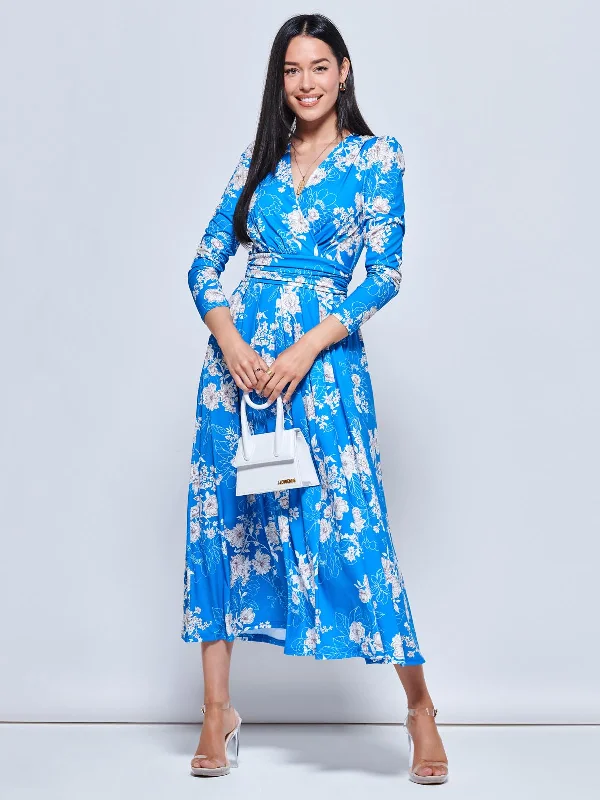 Limited Time Offers Devorah Printed Jersey Long Sleeve Maxi, Blue Floral