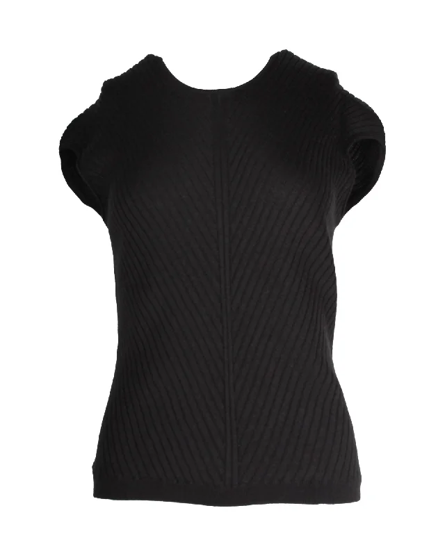 Clearance Sale Loro Piana Rohe Asymmetric Sleeveless Rib-Knit Top in Black Cashmere