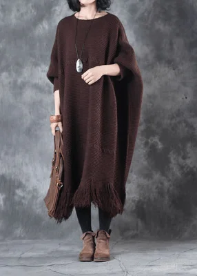 Clothing Sale 2024 Fall Tassel Sweater weather Vintage chocolate Fuzzy sweater dress