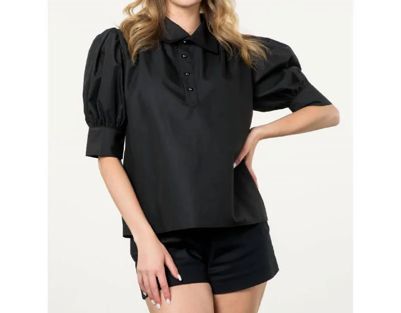 Trendy Outfits For Ladies Short Sleeve Collared Blouse In Black